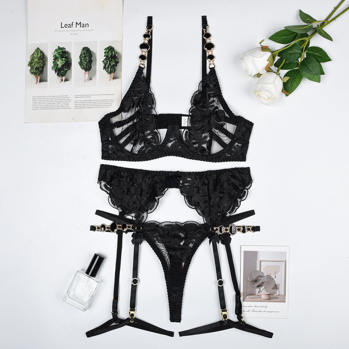 Beaded 3 Piece Lingerie Set