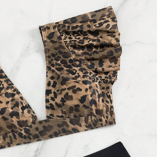 Leopard Print High Waist Open Back Swimwear