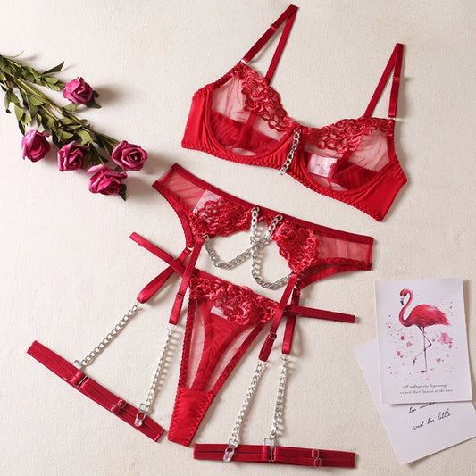 Red Embroidered Three Piece Suit