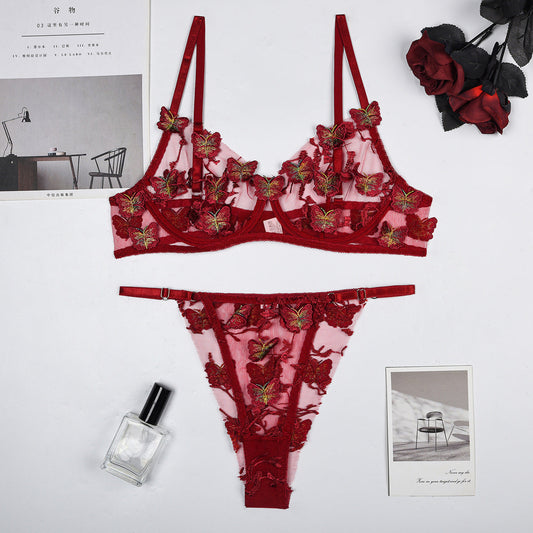 Butterfly Embroidery  Lingerie 2 Piece Set