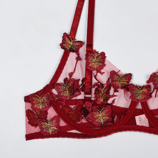 Butterfly Embroidery  Lingerie 2 Piece Set