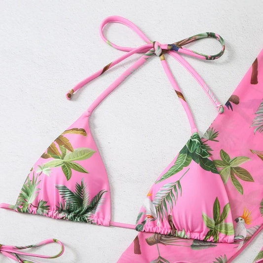 Mesh Three Piece Triangle Bikini