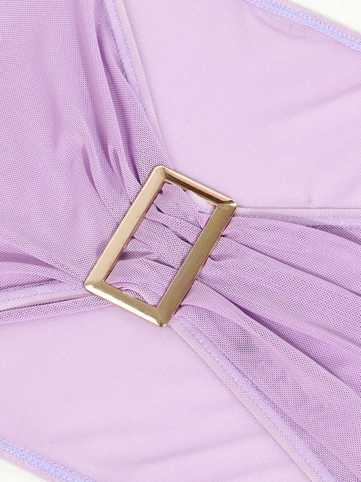 Three Piece Mesh Skirt Metal Buckle Suit