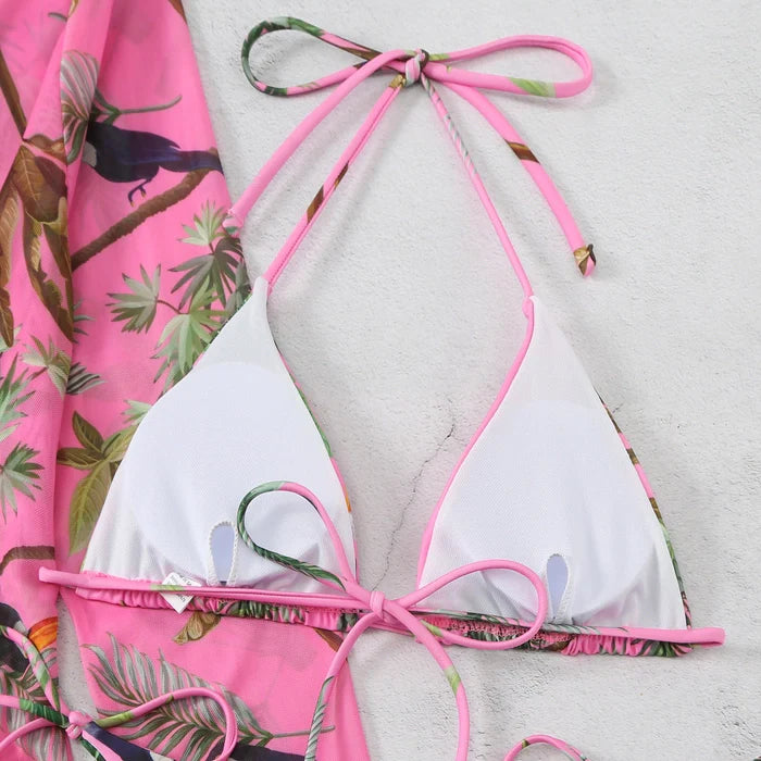 Mesh Three Piece Triangle Bikini