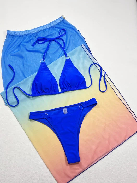 Halter Backless Sarong Three Piece Suit
