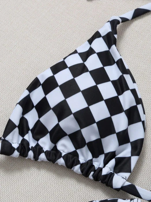 Checkerboard Printed Mesh Three Piece Suit
