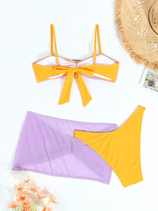 Three Piece Mesh Skirt Metal Buckle Suit