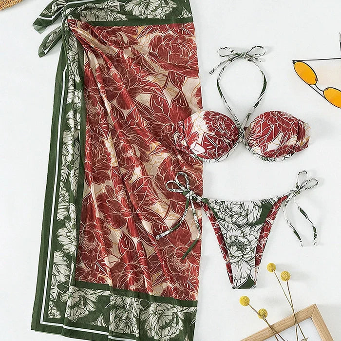 High Waist Printed Three Piece Suit