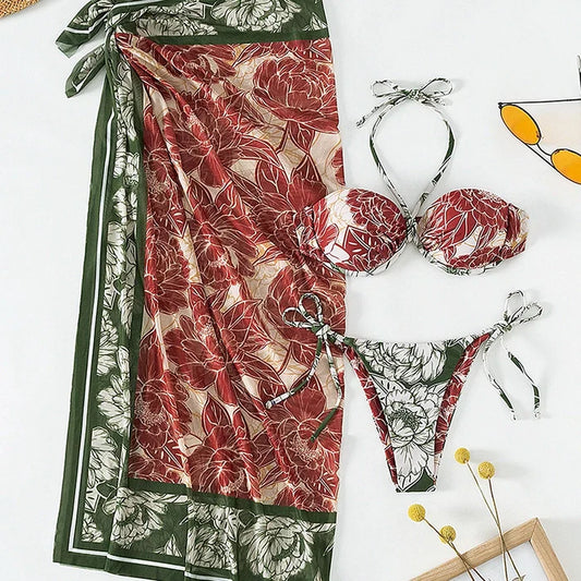 High Waist Printed Three Piece Suit