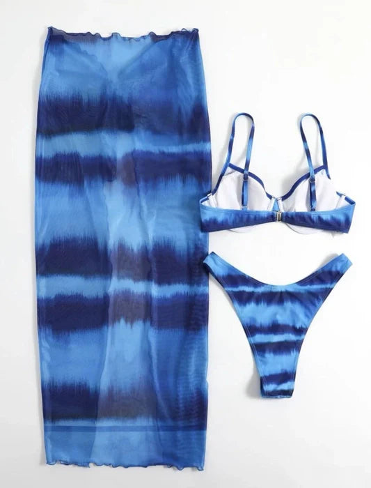 Special Dyed Blue Three Piece Bikini Set