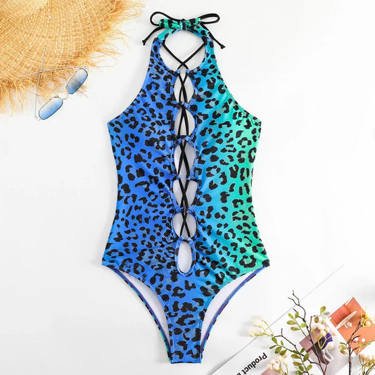 Leopard Pattern Hollow Bandage One Piece