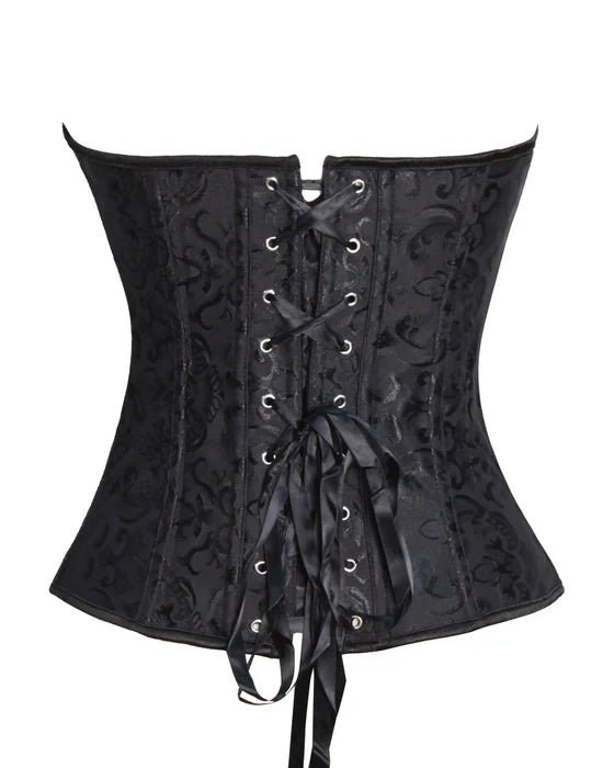 Long Lace Pale Black Corset with Thong