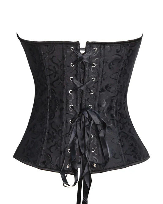 Long Lace Pale Black Corset with Thong