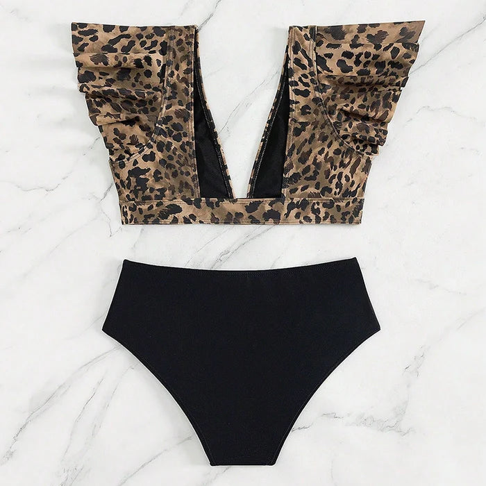 Leopard Print High Waist Open Back Swimwear