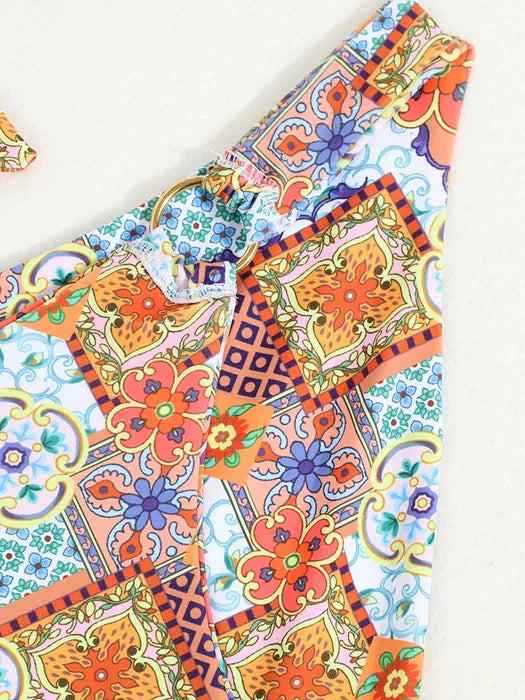 Floral Shirt Print V Neck Three Piece Ensemble