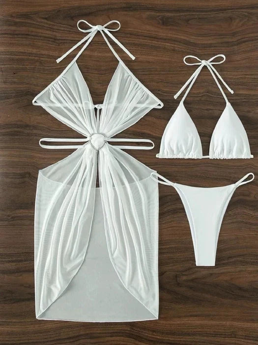 Three Piece Mesh Blouse Hollow Suit