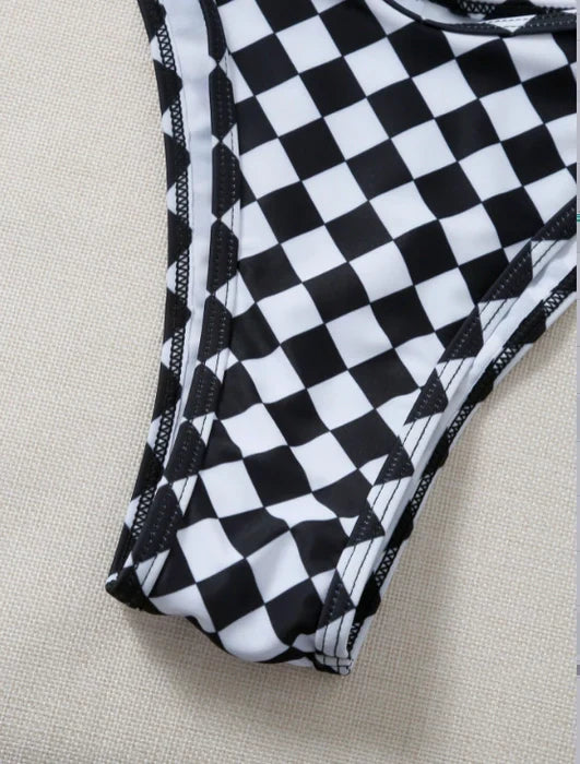 Checkerboard Printed Mesh Three Piece Suit