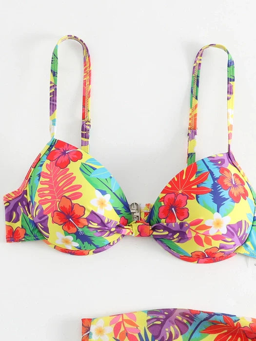 Split Printed Three-Piece Rope Swimsuit